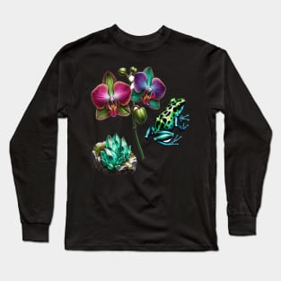 Rainforest Wonders: Orchid, Amazonite, and Frog Long Sleeve T-Shirt